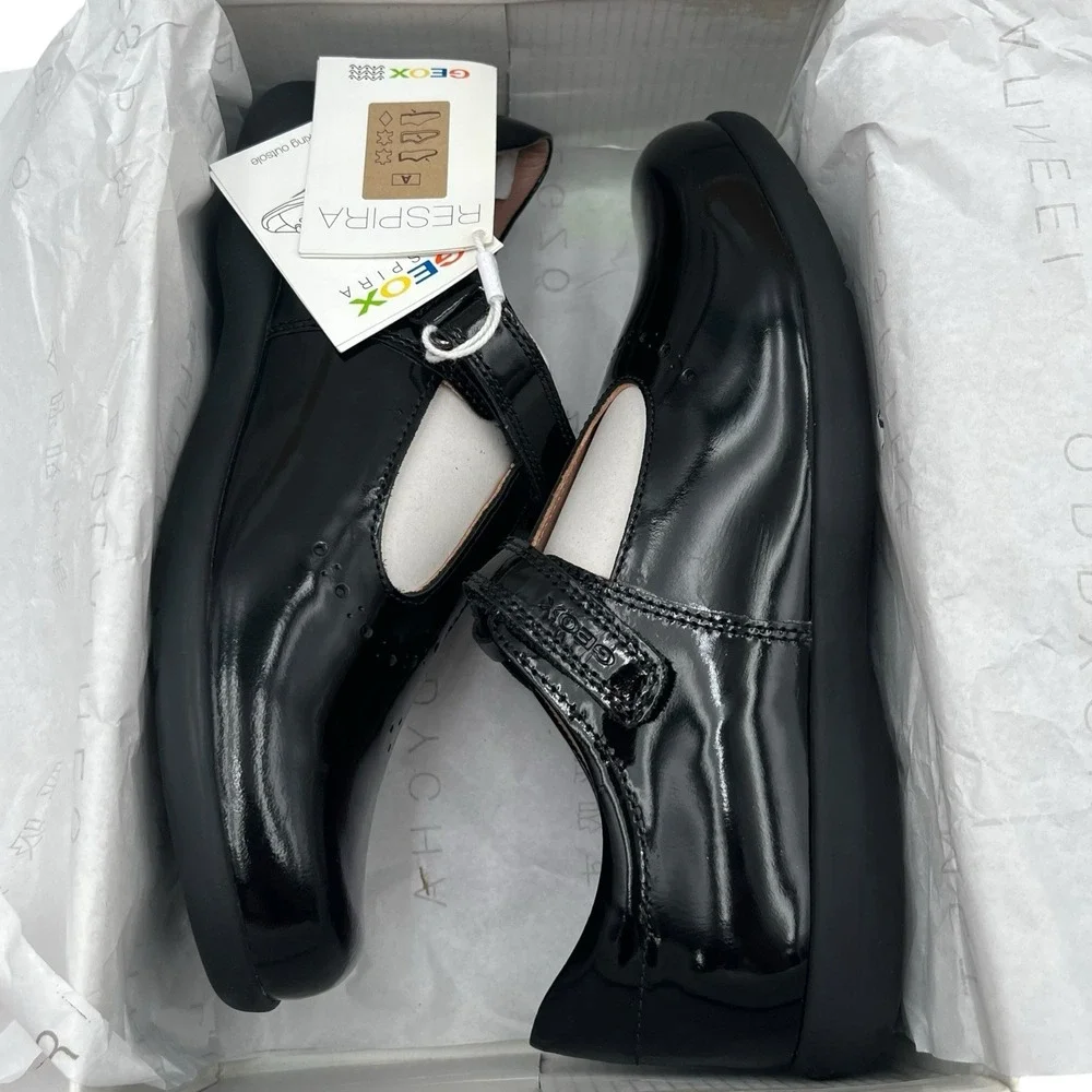 Geox Youth Big Girls Naimara T-strap‎ Dress School Shoes Size 3 Solid Black